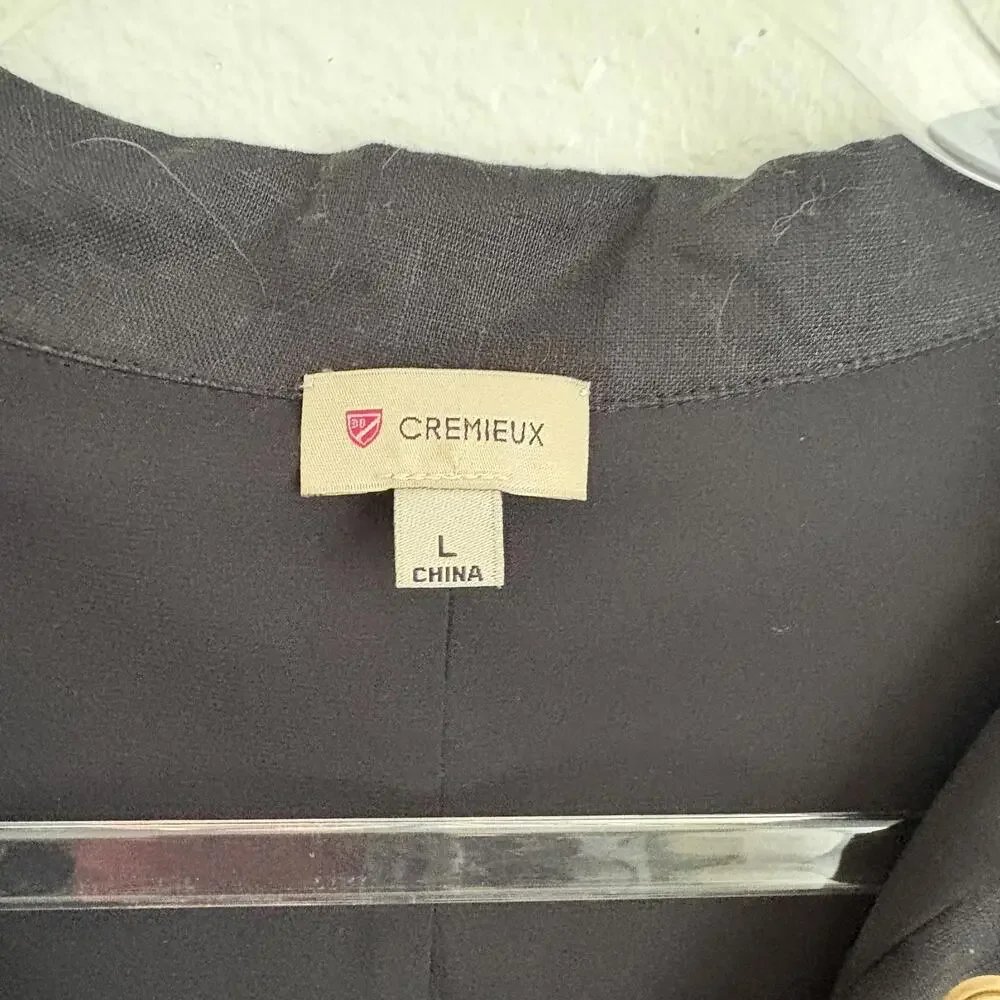 Cremieux | Women’s 100% Linen Short Sleeve Black Midi Dress Gold Grommets Size L - Picture 3 of 9